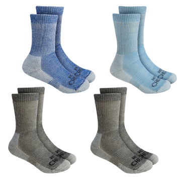 Hot Chillys Youth Wool Trail Socks 4-pack - Black/Lt Blue/Blue