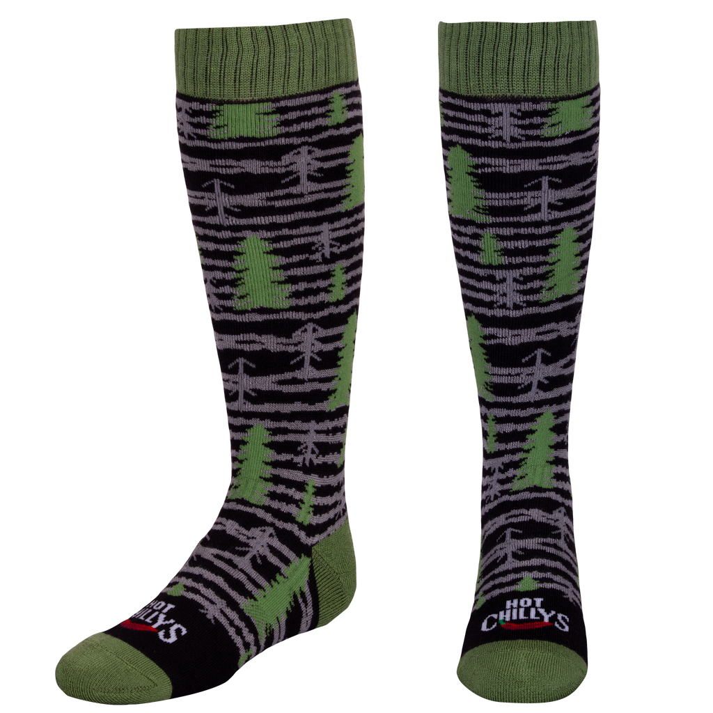 Hot Chillys Youth Mid Volume Sock - Black Pine Tree