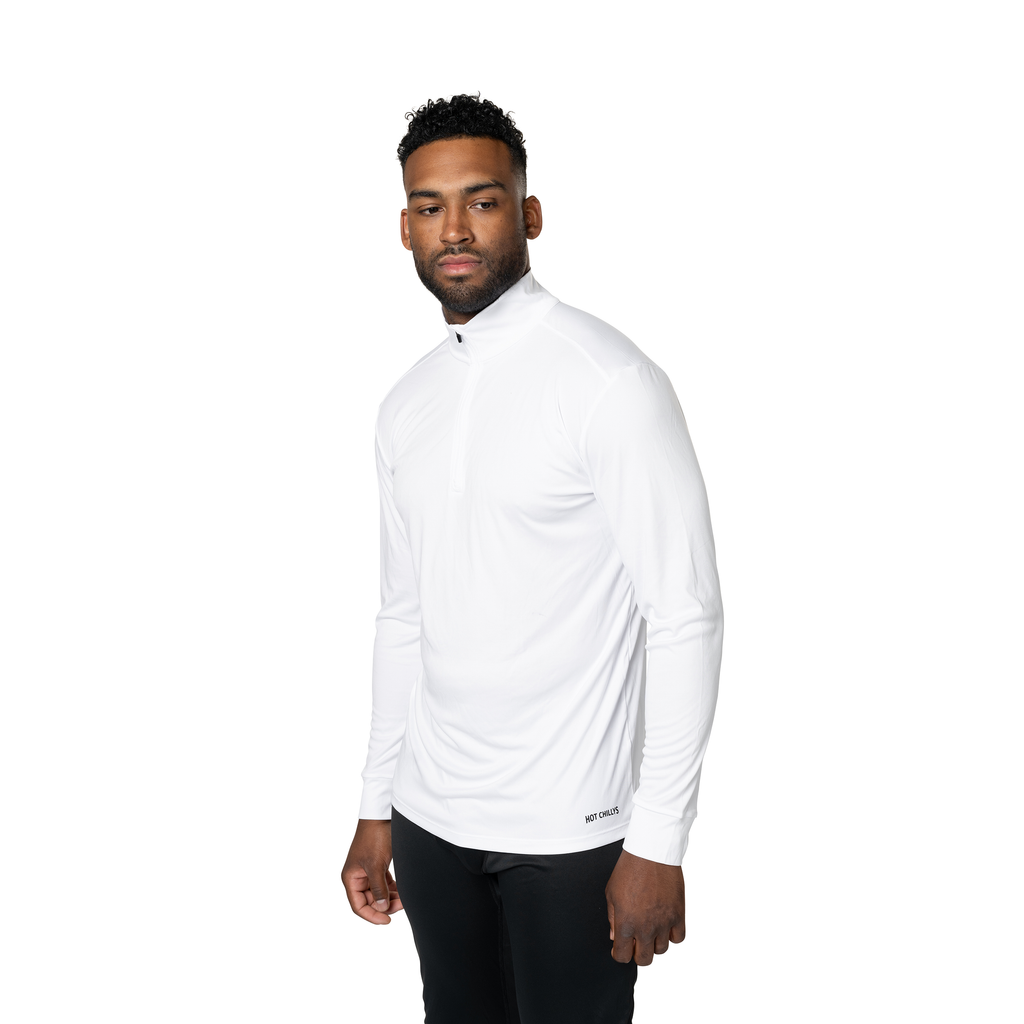 Hot Chillys Men's Peach Skins Solid Zip-T - White