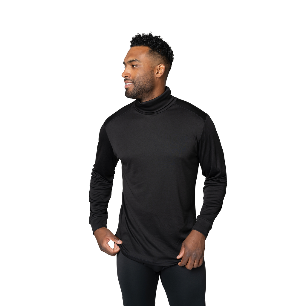 Hot Chillys Men's Peach Skins Roll T-Neck - Black