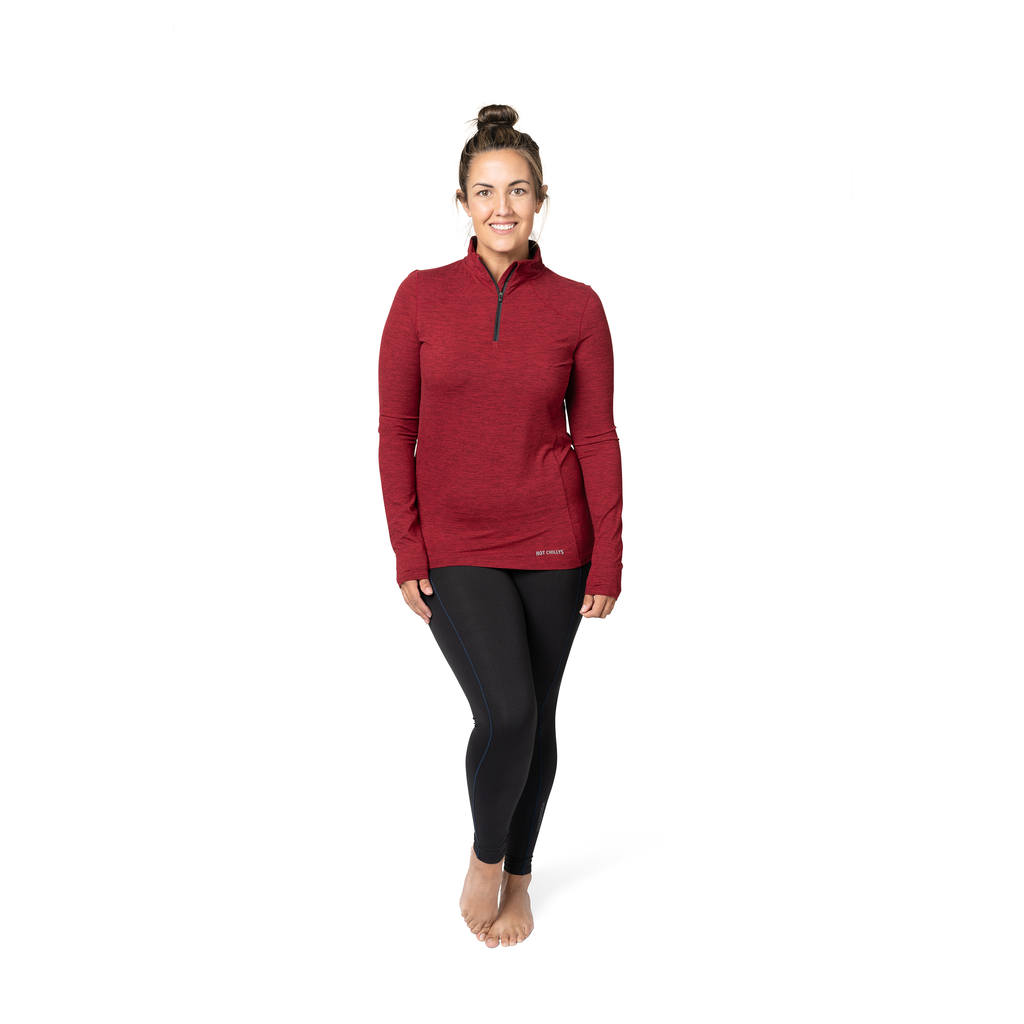 Hot Chillys Women's Clima-Tek Zip-T - Burgundy Heather