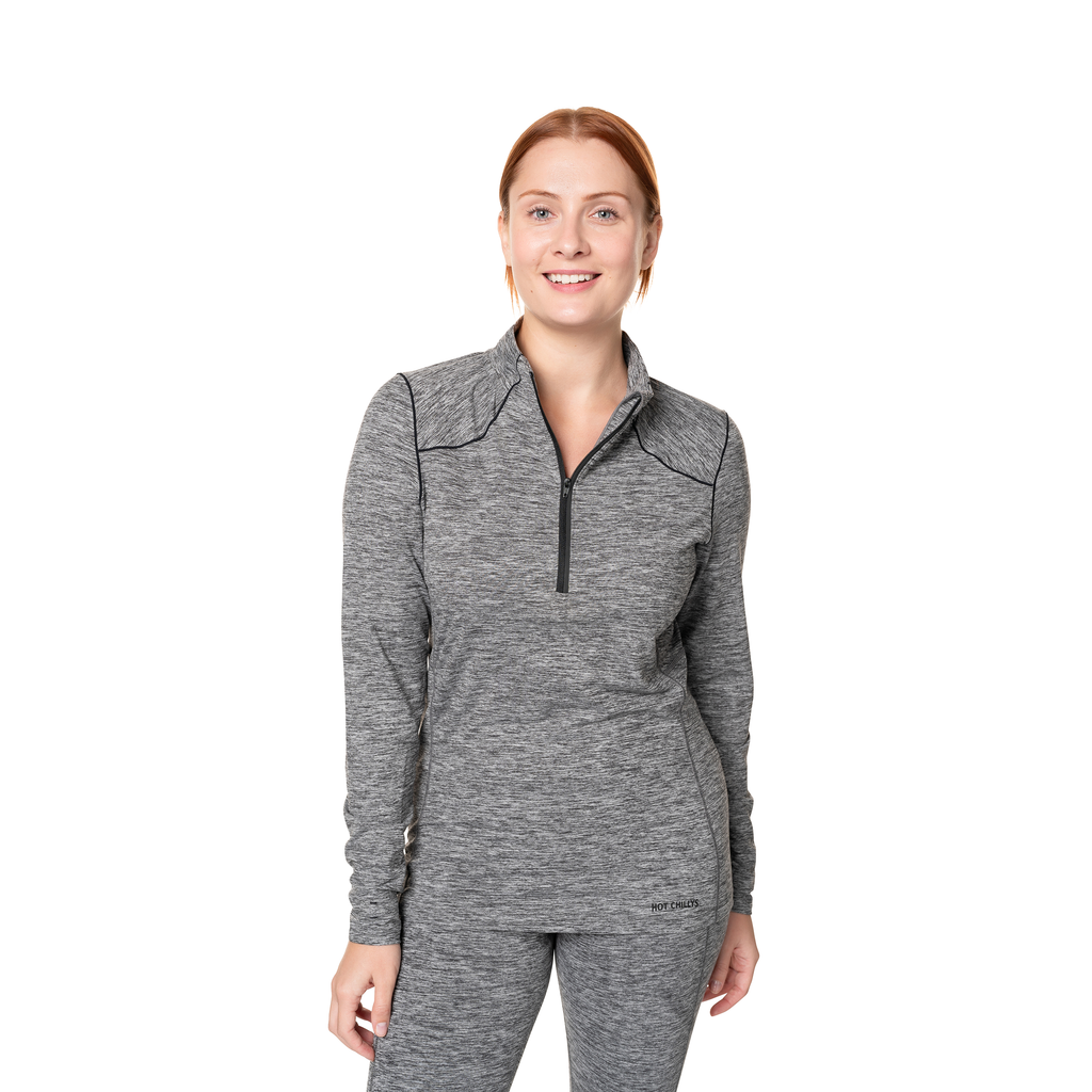 Hot Chillys Women's Clima-Tek Zip-T - Grey Heather