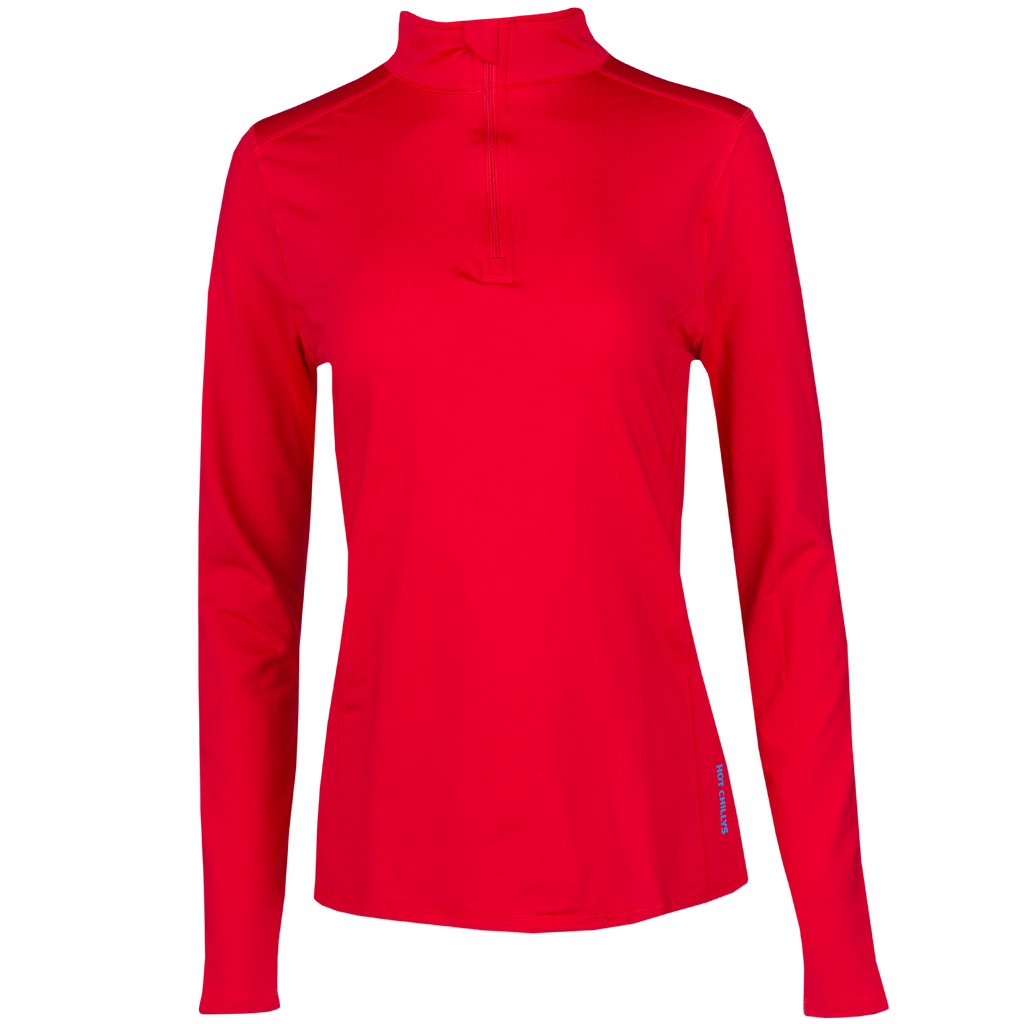 Hot Chillys Women's Micro-Elite Chamois Solid Zip-T - Hot Chillys Red